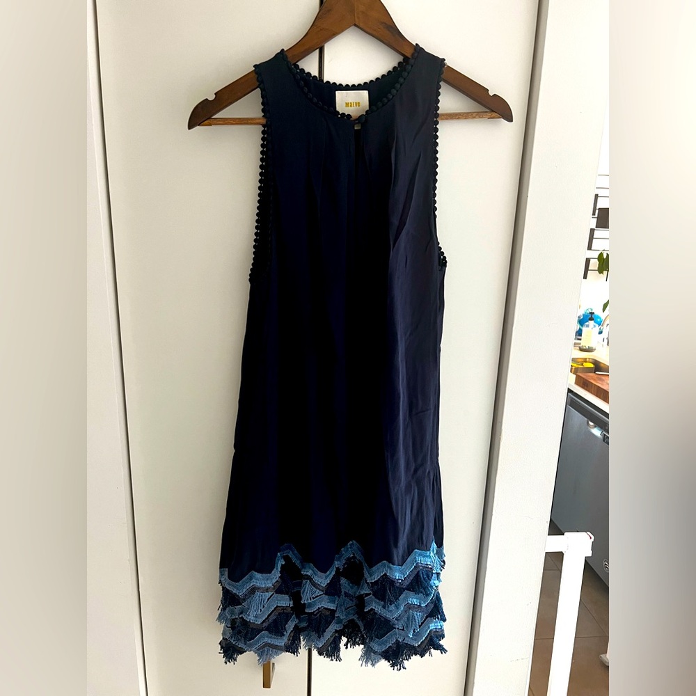 Anthropology blue fringe shift dress